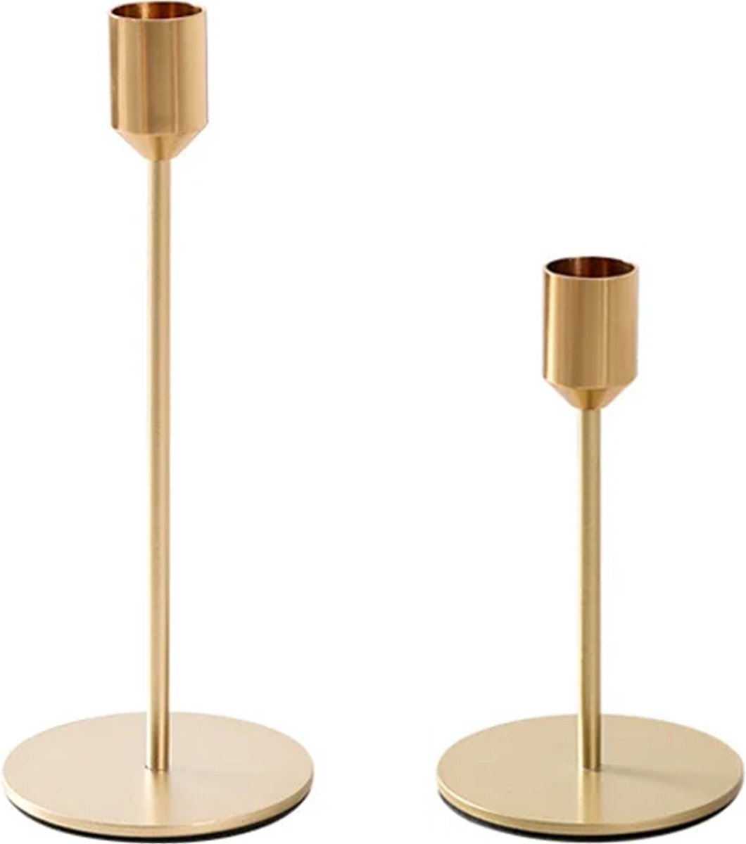 QUVIO Kandelaars - Set van 2 - Groot en klein - Kaarsenhouders - Kaarsenstandaard - Kaarsenonderzetter - Woonaccessoires - Decoratieve accessoires - Tafelschikking - Bruiloft - Verjaardag - Kerst - Metaal - Goud