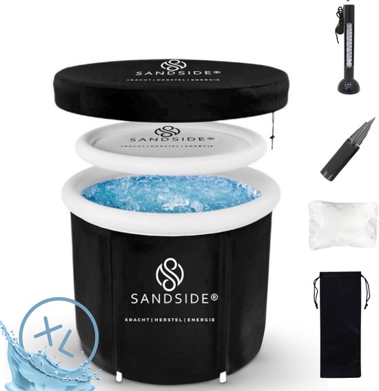 Foto: Sandside ijsbad xl dompelbad zitbad meest complete set beschikbaar ice bath wim hof methode incl 10 accesoires zoals nek zitkussen thermometer opbergtas