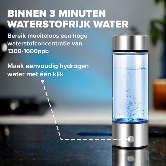 PQETBV Waterstof-waterfles, 420 ml Draagbare waterstof waterfles generator, produceert snel waterstofwater in DRIE minuten, voor kantoor, reizen en dagelijks drinken (zilverachtig