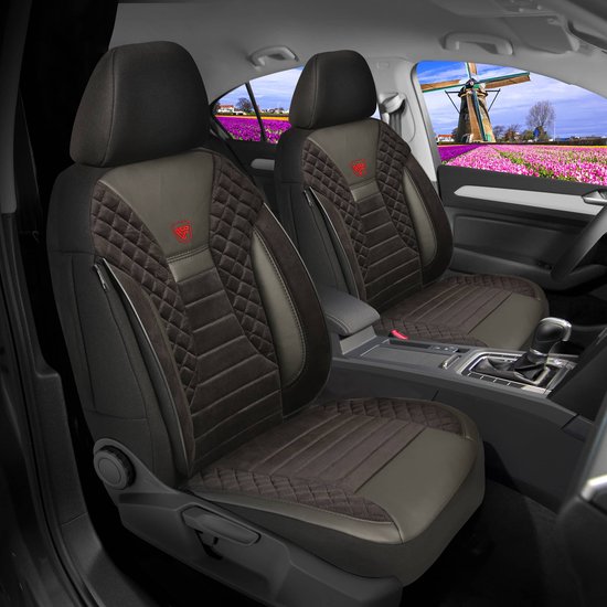 Auto Lederen Stoelhoezen Sets voor Hyundai IONIQ 5 2022 2023 2024 2025, 5 Zits Volledige Sets Waterbestendig Autostoelhoezen Voor Achter Stoelbeschermers,F-Black Brown