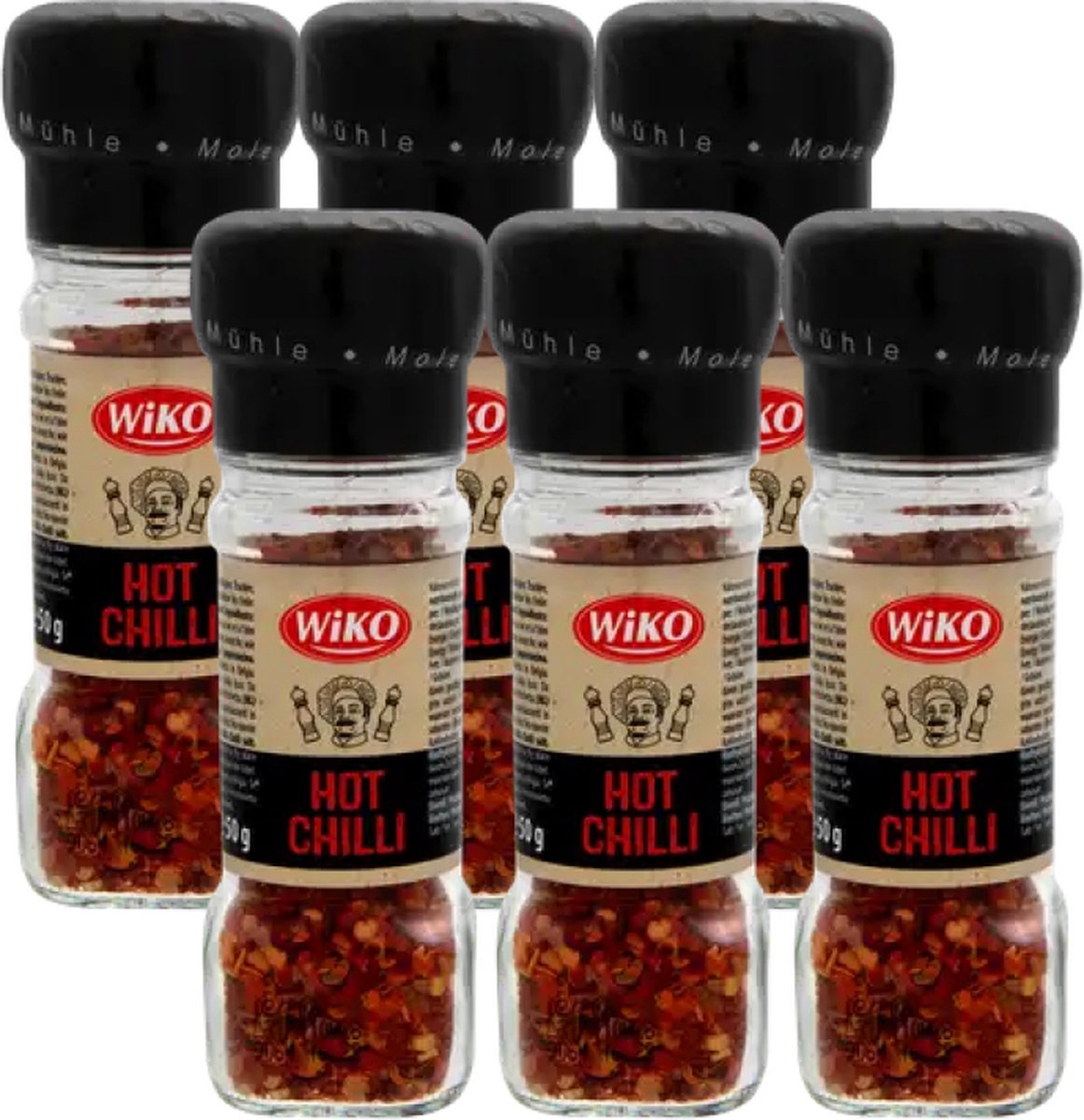 Goedkoopste Wiko - Kruidenmolen - Hot Chilli - 50 gr - 6 stuks
