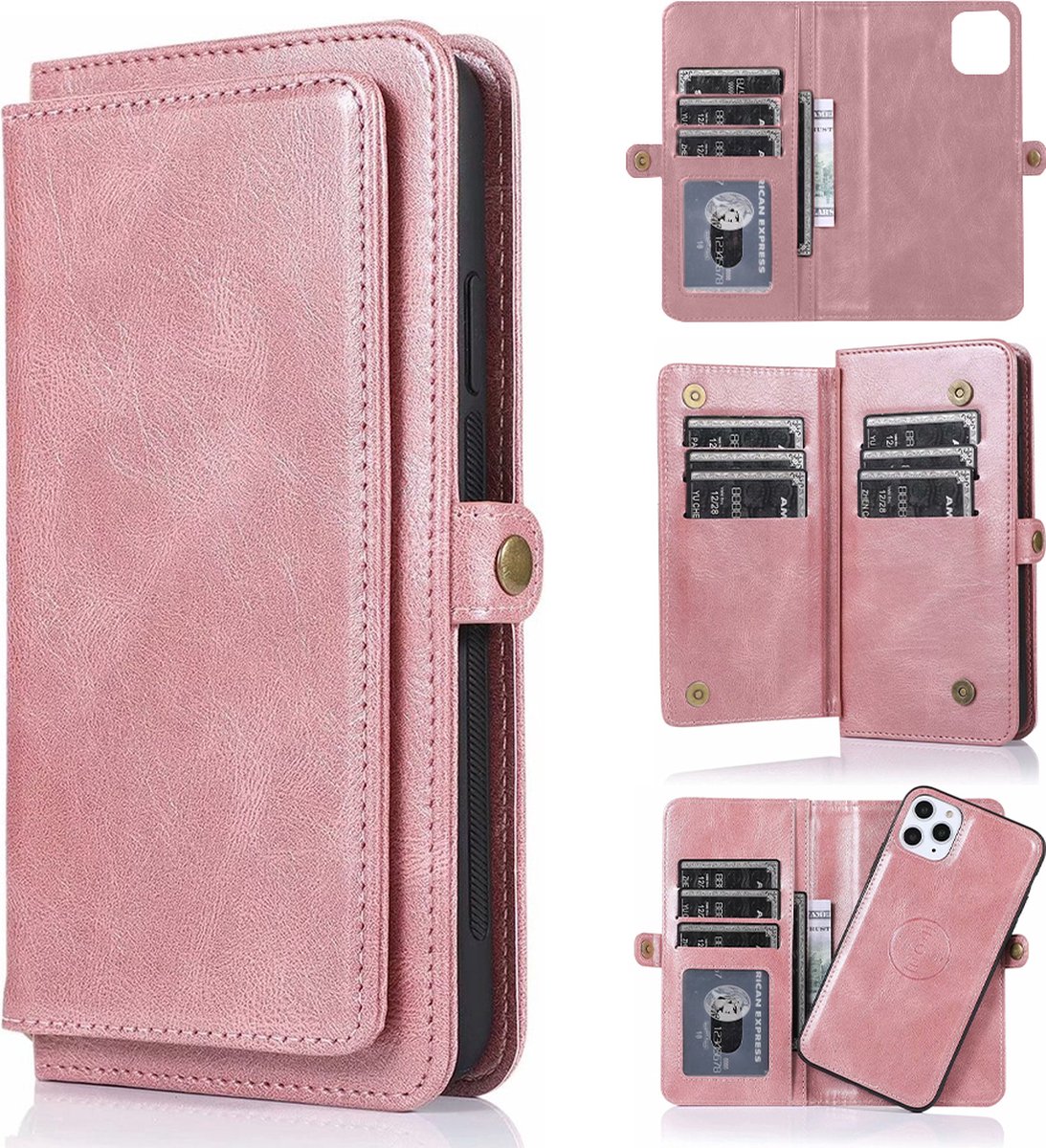 Hoesje geschikt voor iPhone 14 - Bookcase - Afneembaar 2 in 1 - Backcover - Pasjeshouder - Portemonnee - Kunstleer - Rose Goud