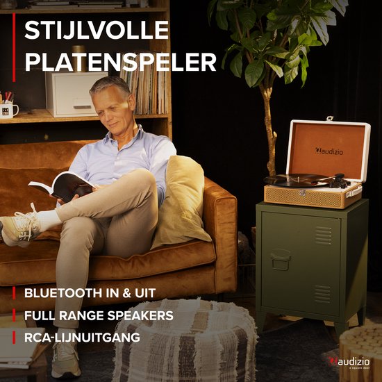 Bluetooth platenspeler met speakers - Audizio RP119 - Model 2025 - Retro platenspeler - Goud/Wit — afbeelding 2