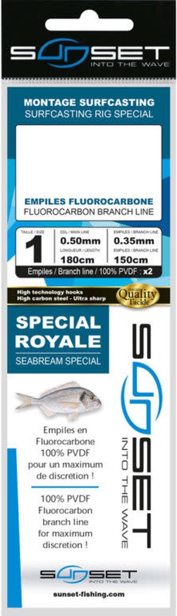 Sunset Surfcasting Rig Special Fluorocarbon Branch Line Sea Bream Special 180cm (2 pcs) - Maat : Haak 1 - 0.50mm
