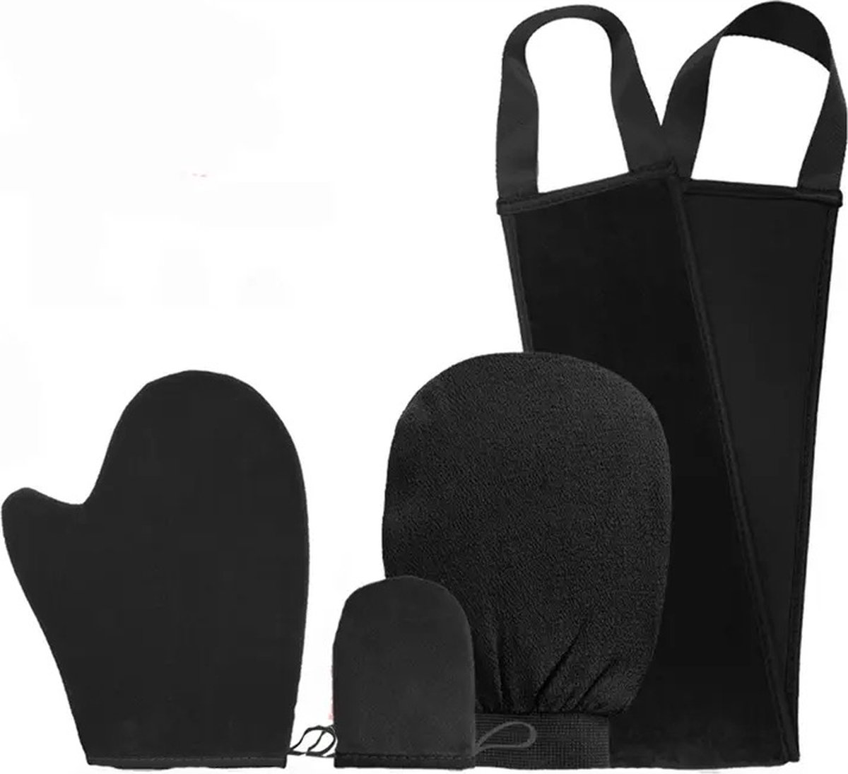 FA-VE Tanning Handschoen Set Van 4 Tanning Glove Zelfbruiner Handschoen Vingerhandschoen en Rug Applicator Self Tan Glove Zelfbruiner Handschoen Selftan Handschoen Scrubhandschoen -Zwart