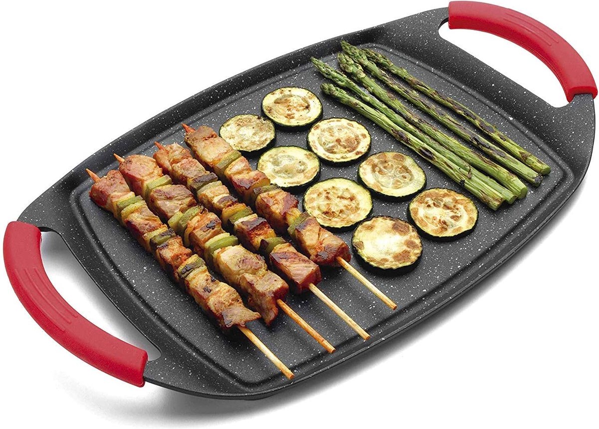 Royalty Line® ATG36M Grillplaat Inductie - 36 cm - Plancha - Grillpan Inductie Voor Alle Warmtebronnen - Oven Vrij - Met Afneembare Handvatten - Zwart