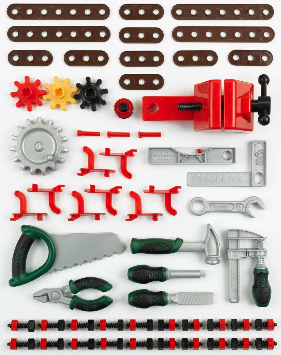 Klein Toys Bosch mini speelgoed werkbank – 77 delig – met veel accessoires - met leerfuncties – donkergroen — afbeelding 8