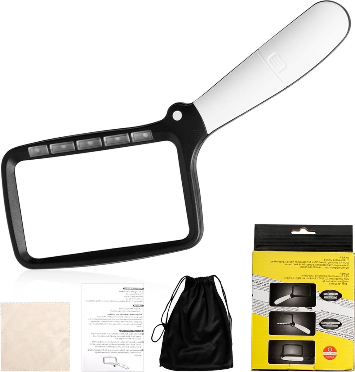 Safe age vergrootglas met verlichting - 3 x led - 2x 4x 25x - leesloep