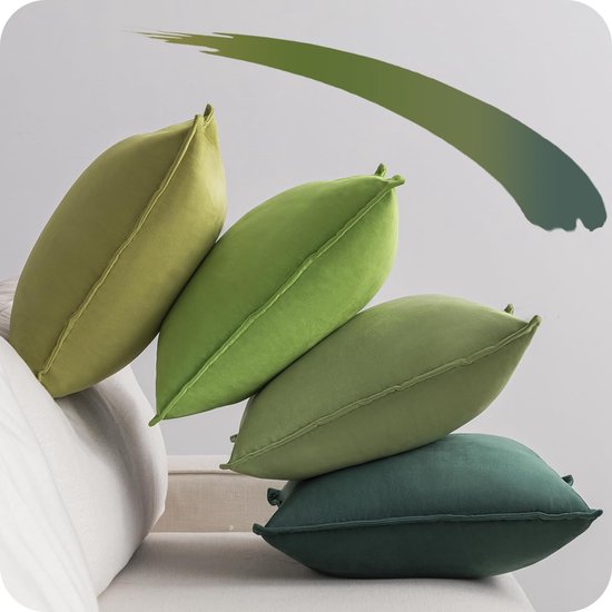 Kussensloop 50 x 50 cm, vert, lot de 4 taies d'oreiller en velours, housse de coussin, dégradé de couleur vert, coussins décoratifs, housse avec fermeture éclair cachée, pour canapé, chambre,