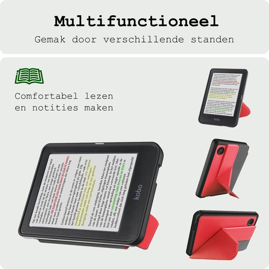 Hoes Geschikt voor Kobo Clara Colour Hoesje Bookcase Cover Hoes Trifold Met Screenprotector - Hoesje Geschikt voor Kobo Clara Colour Hoes Cover Case - Rood van Merkloos — afbeelding 4