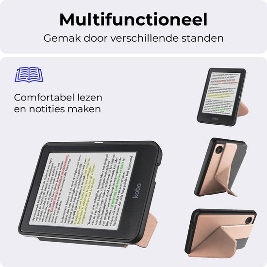 Hoesje Geschikt voor Kobo Clara Colour Hoesje Luxe Bescherm Case Trifold - Hoes Geschikt voor Kobo Clara Colour Hoes Book Cover - Rosé Goud van Hoesje  — afbeelding 5