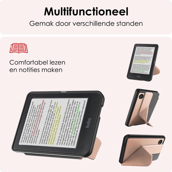 Hoes Geschikt voor Kobo Clara Colour Hoesje Bookcase Cover Book Case Hoes Sleepcover Trifold Met Screenprotector - Rosé Goud van Case2go — afbeelding 3