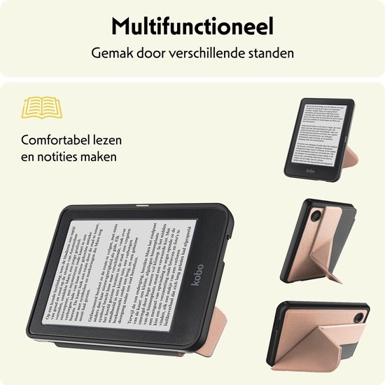 Hoesje Geschikt voor Kobo Clara BW Hoes Bescherm Hoesje Case Sleep Cover Trifold - Hoes Geschikt voor Kobo Clara BW Hoesje - Rosé Goud van Hoesje  — afbeelding 3