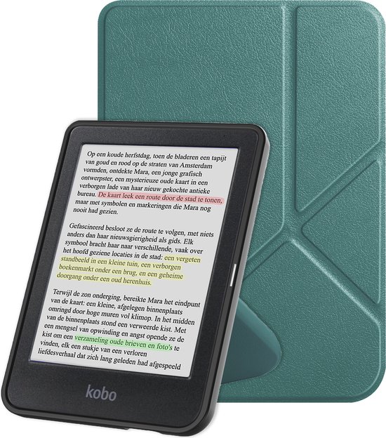 eReader Hoes Geschikt voor Kobo Clara Colour Hoesje Bookcase Cover Book Case Hoes Sleepcover Trifold - Donkergroen