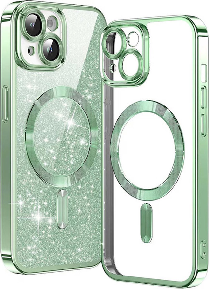 Techsuit Luxury Glitter Back Cover hoesje met MagSafe voor Apple iPhone 15 - Lichtgroen