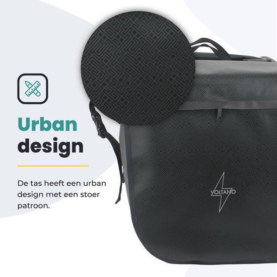 Voltano Dubbele Fietstas Rolltop Urban Black - 48 Liter - 100% Waterdicht - Fietstassen Electrische Fietsen