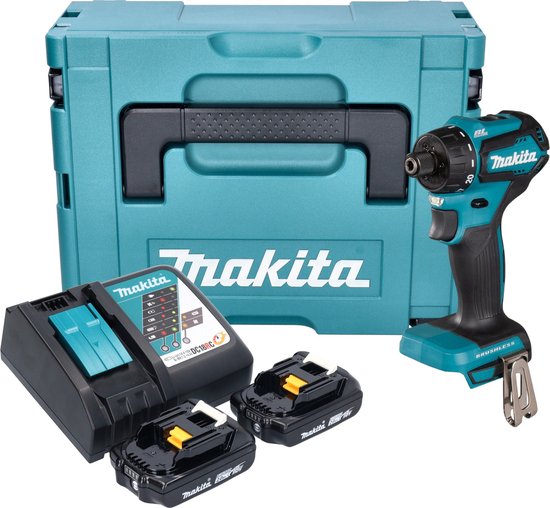 Makita DDF 083 RAJ accuboormachine 18 V 40 Nm 1/4'' borstelloos + 2x oplaadbare accu 2.0 Ah + lader + Makpac