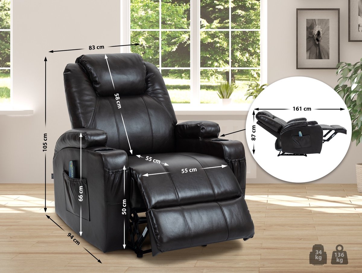 Afbeelding 2 van CLP Galena Relaxfauteuil Verstelbaar Bruin Kunstleer met