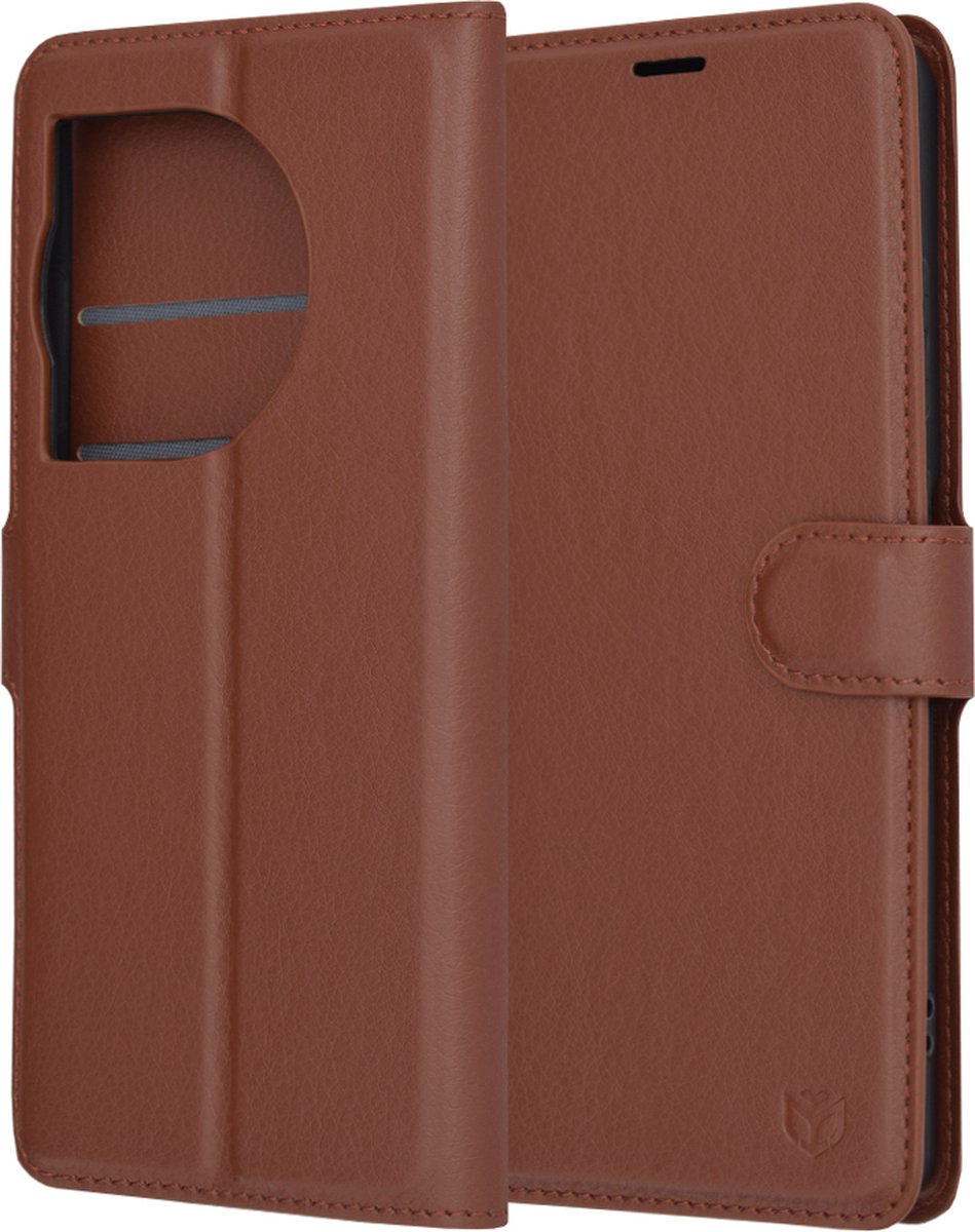 Techsuit Leather Folio Book Wallet Case hoesje voor OnePlus 12R - Bruin