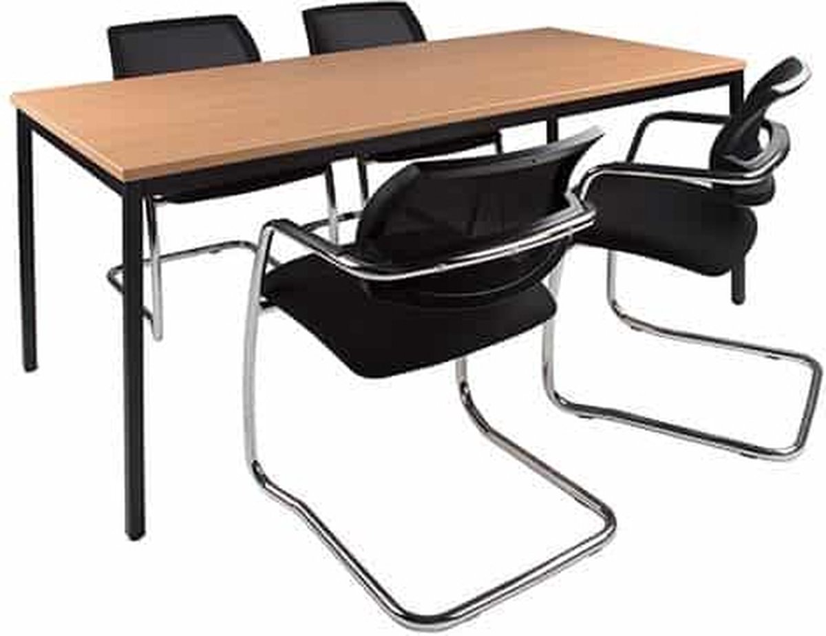 Kantinetafel Basic 200cm breed 80cm diep wit blad wit frame rechthoekig