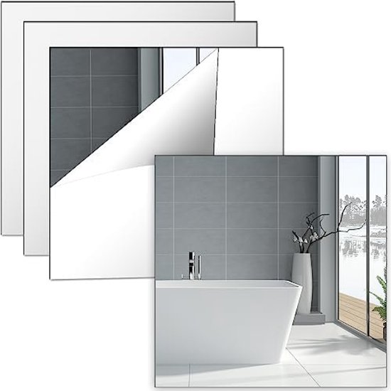 EONAZE Klebespiegel Selbstklebend Spiegel zum Kleben Wandspiegel 30x30cm Spiegelfliesen Selbstklebend HD Acryl 2mm Dicke, Spiegel für Badezimmer Wohnzimmer Schlafzimmer Schrank
