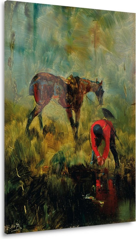 Jachtpaard met honden - Henri de Toulouse-Lautrec glasschilderijen - Paarden glas schilderij - Schilderijen glas Dieren - Schilderijen op glas industrieel - Acrylglas - Schilderijen & posters acrylglas 40x60 cm