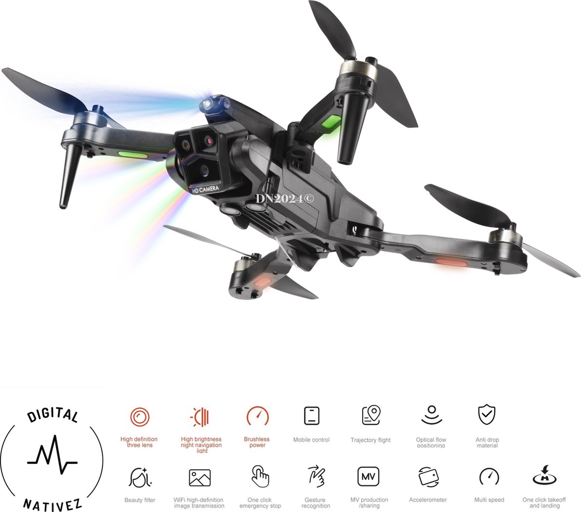 Digital Nativez Pro Drone - Triple Camera 4K - Borstelloze Motoren - GPS - Smart Follow incl. optical flow en opbergcase – foto 5