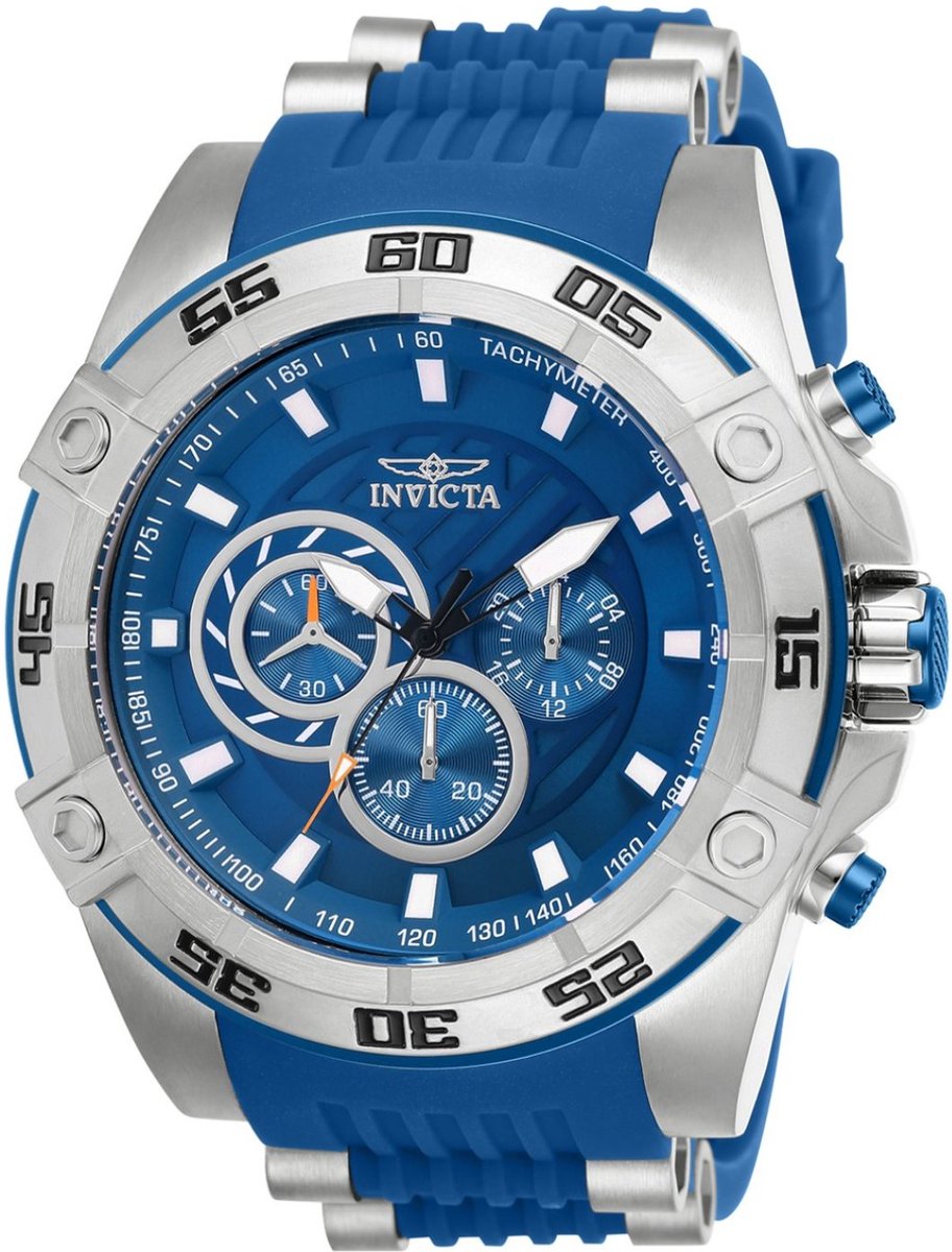 Invicta Speedway 25506 Heren Horloge - Waterdicht - Analoog - Quartz Uurwerk - Roestvrij Staal met blauwe Wijzerplaat - 52mm