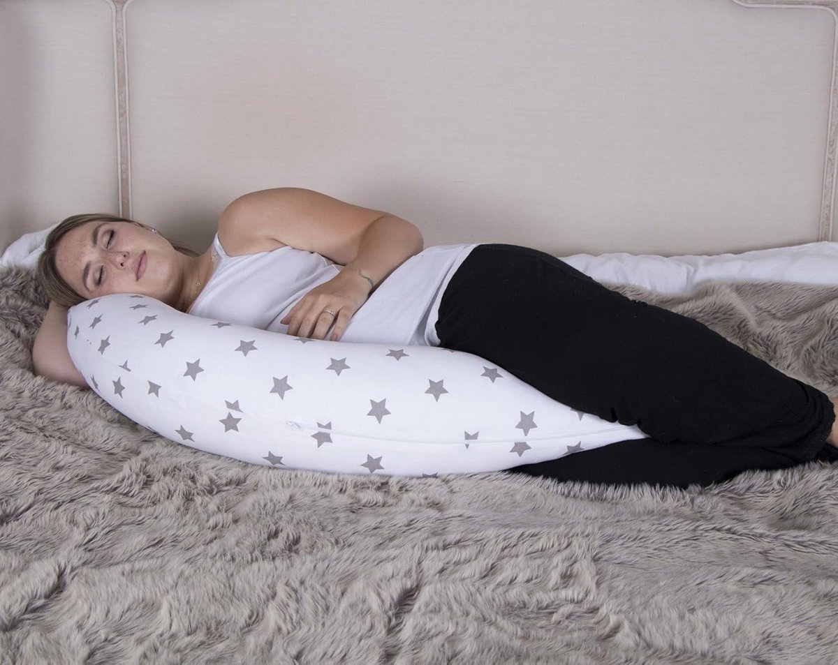 Zwangerschapskussen Body Support Grijs Met Witte Sterren - Comfortabel en Ondersteunend