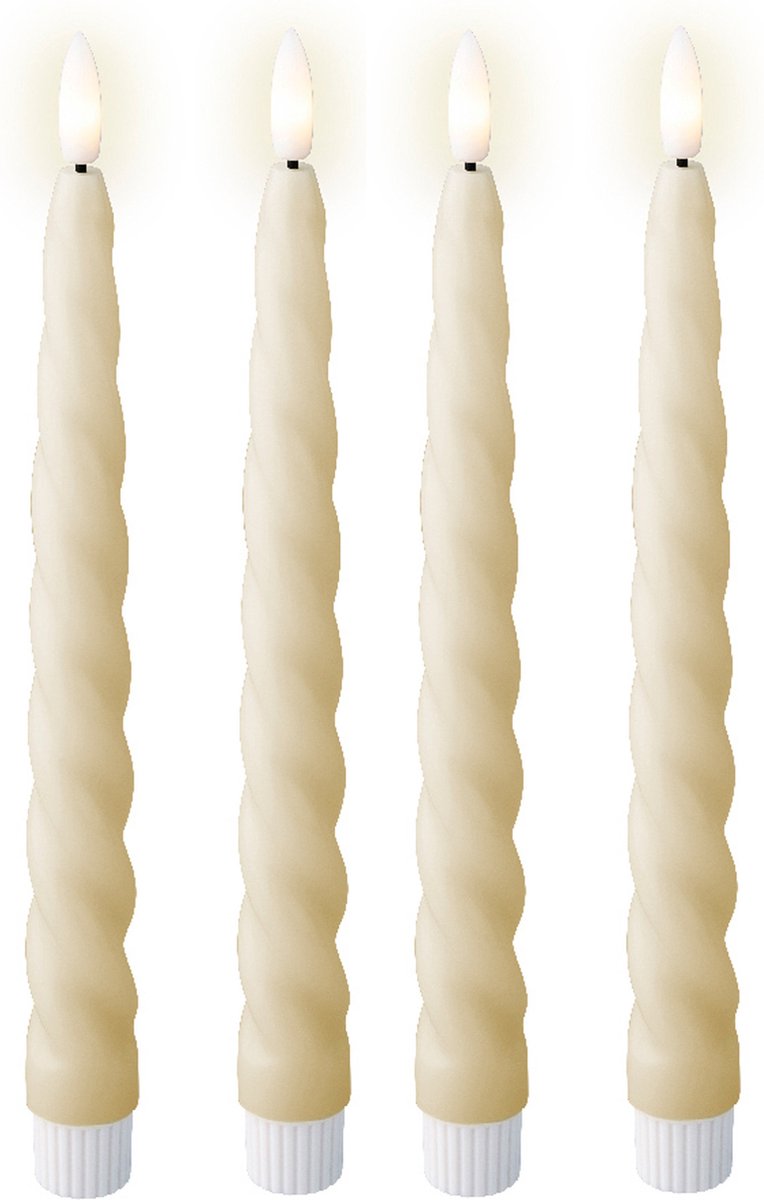 Lumineo LED dinerkaarsen - 4x st - creme wit -H24,5 cm - met timer functie