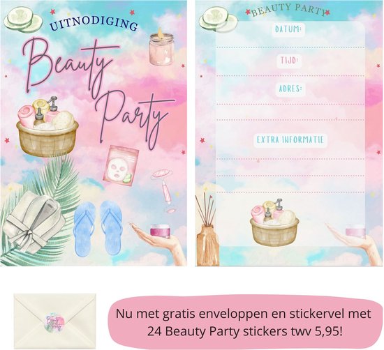 Invitation fête d'enfants - Fête d'enfants - Invitations - Anniversaire - Enveloppes incluses - Conception et impression propres - Carte de vœux - Beauty Party - 20 pièces - A6