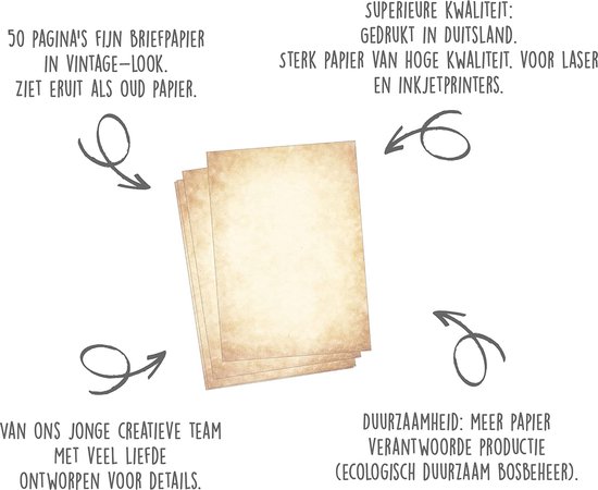 Foto: Premium briefpapier vintage oud papier 50 vellen din a4 120g m motief briefpapier middeleeuws knutselpapier oorkonde papier look is vergelijkbaar met perkamentpapier