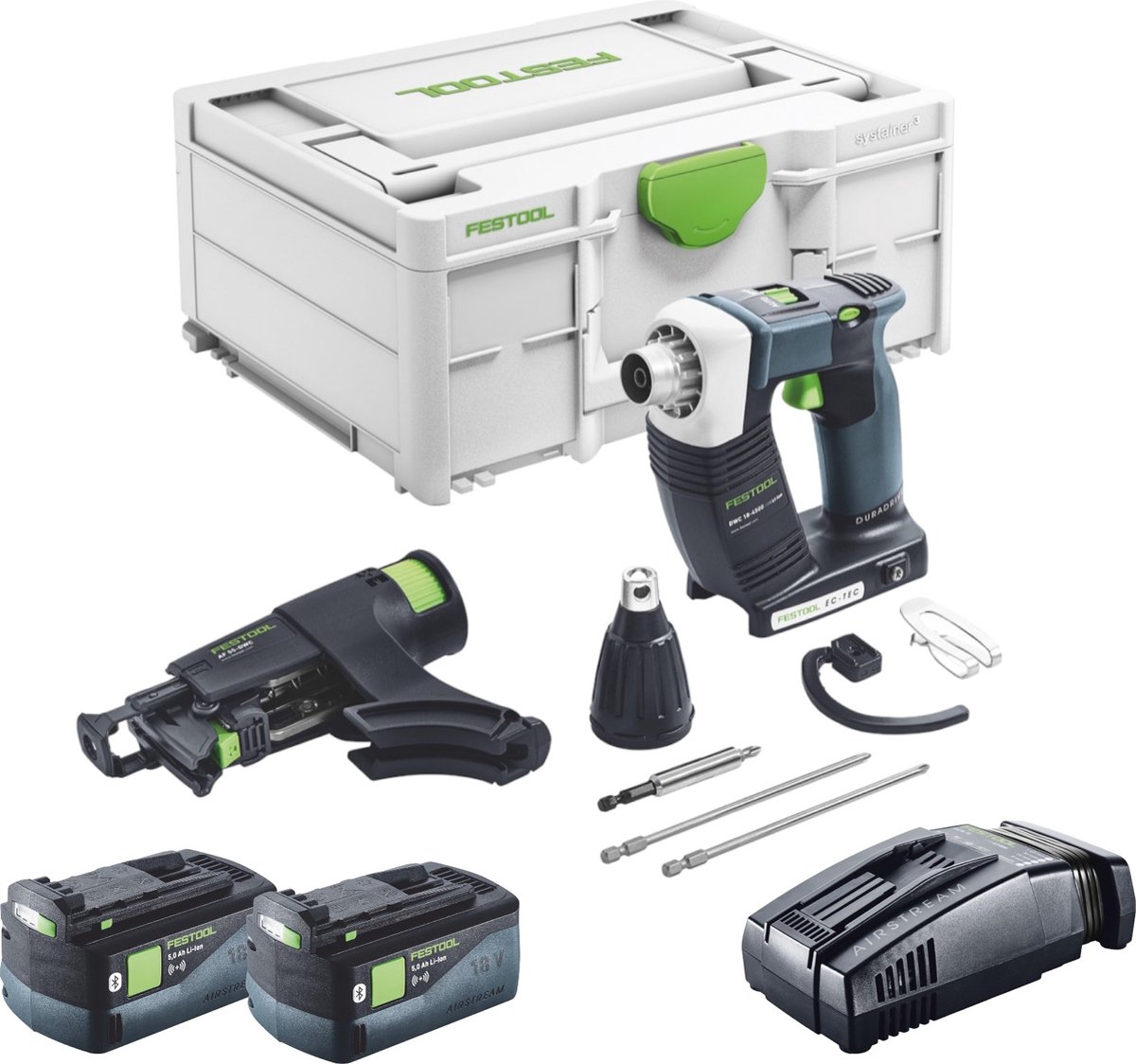 Festool DURADRIVE DWC 18-4500 Basic accuschroevendraaier 18 V 14 Nm borstelloos ( 576504 ) + 2x accu 5.0 Ah + snellader + systainer