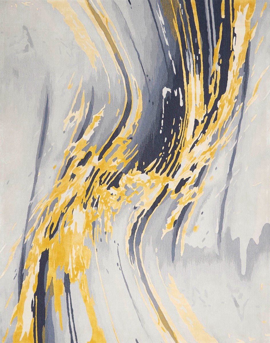 Nourison Prismatic Grey Gold PRS24 Vloerkleed - 114 x 175 cm - Grijs - Rechthoekig - Wol - Eetkamer, Woonkamer - Abstract - Design, Industriëel, Modern