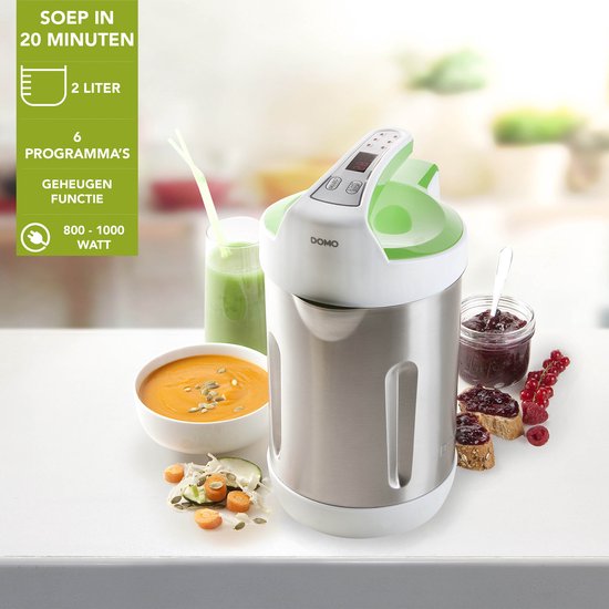 DOMO DO705BL Soepmaker – 2L – 6 programma’s – Blender – RVS – Wit/Groen