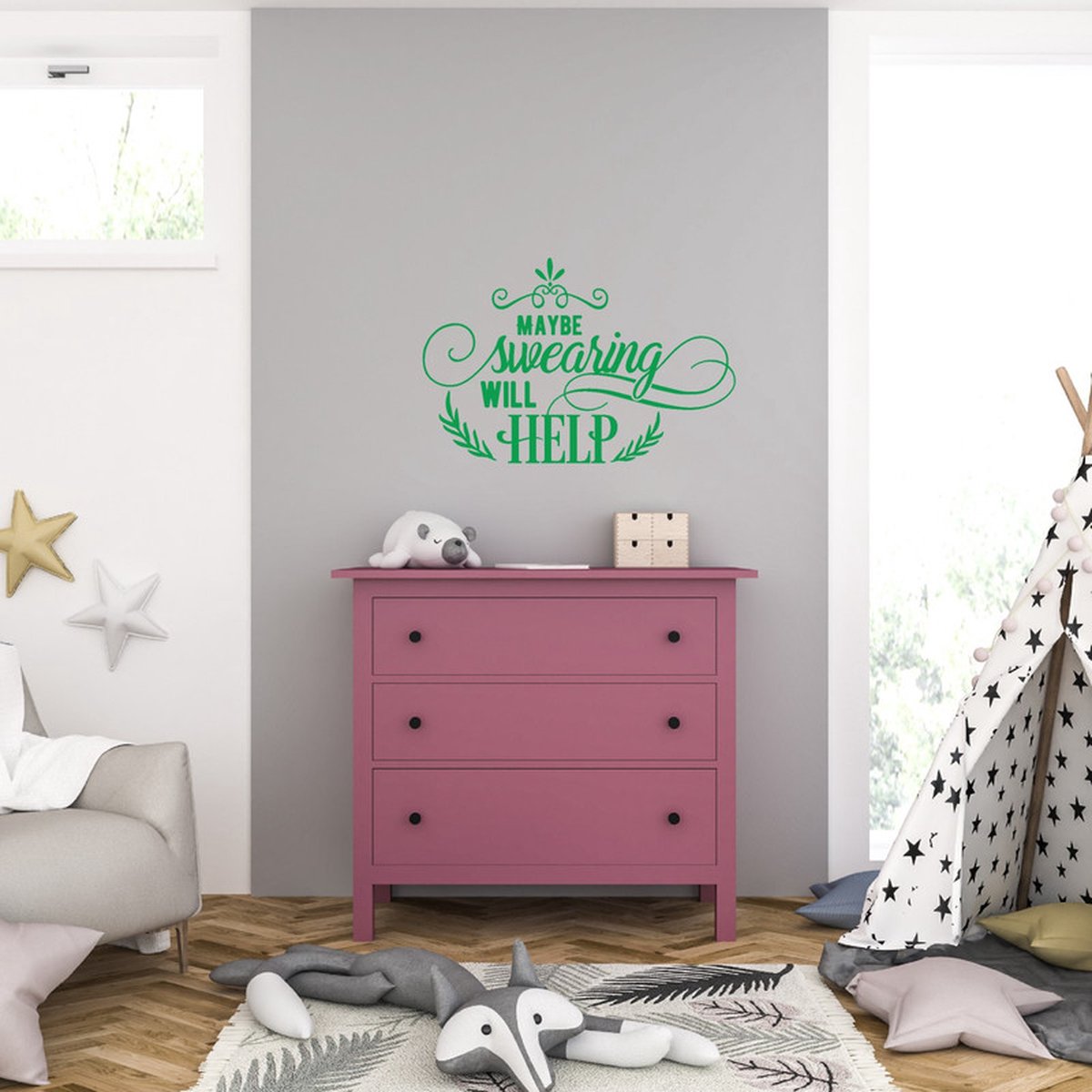 MC Living Muursticker - Maybe Swearing Will Help - 58 x 88 - Groen