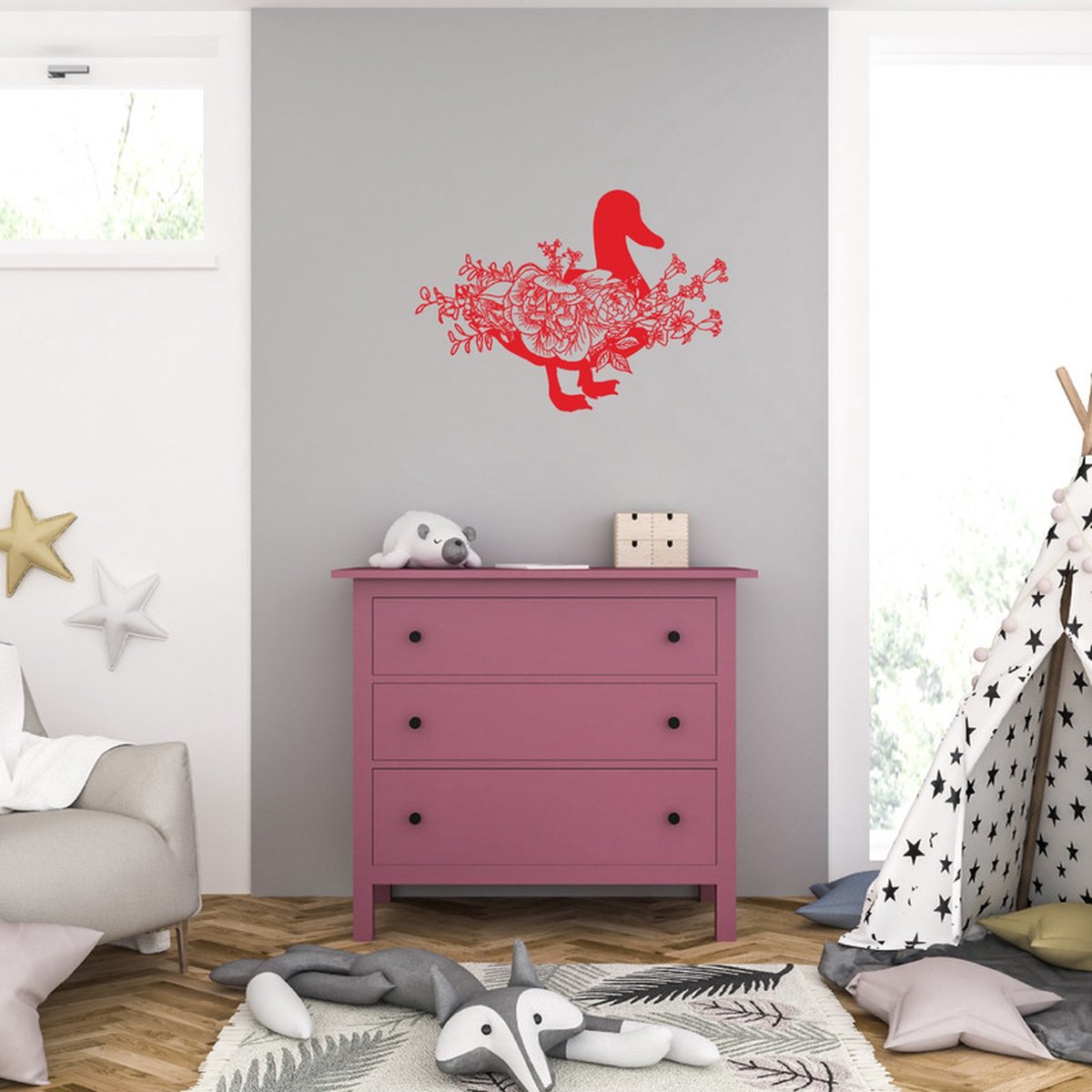 Muursticker - Eend - 58 x 81 - Rood