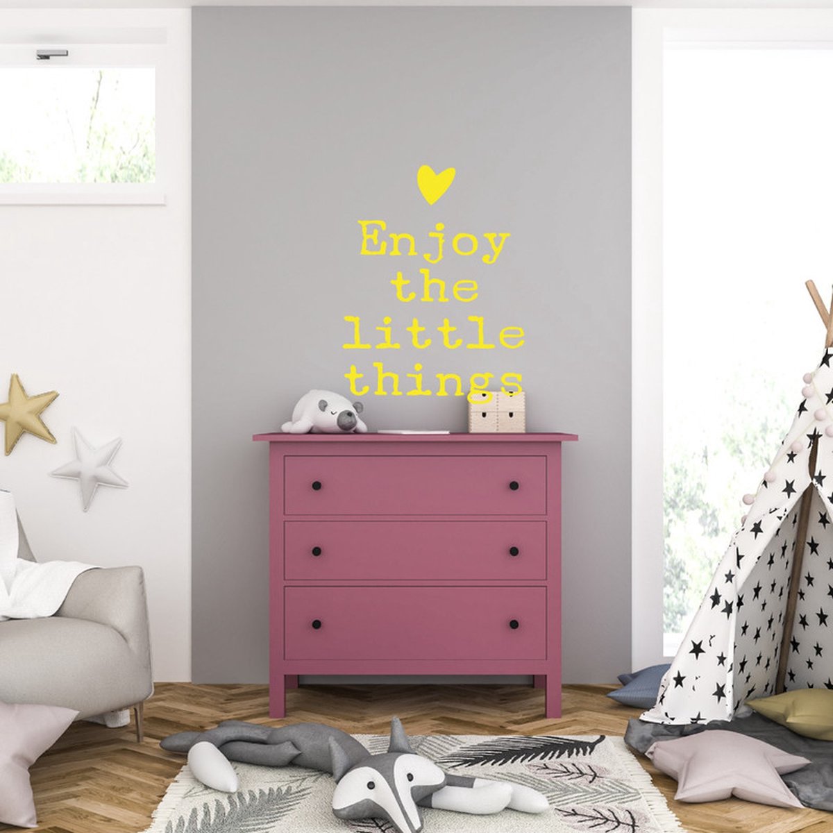 MC Living Muursticker - Enjoy The Little Things - 40,6 x 53,2 - Geel