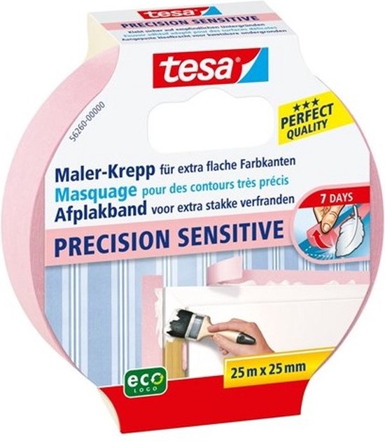 Pak Tesa Precision Sensitive schilderstape, roze, 25m x 25mm.
