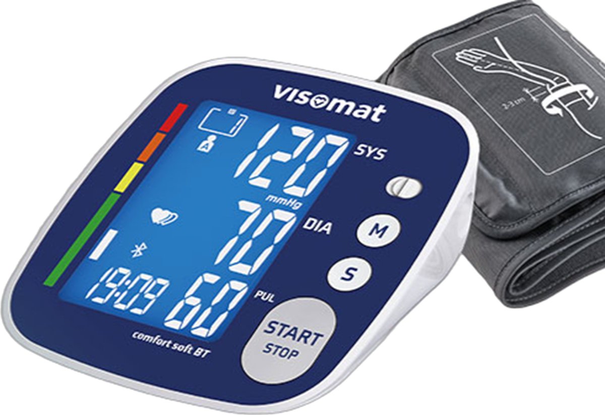 Visomat Comfort soft Bloeddrukmeter Bovenarm - Manchet 23-43 cm - Digitale Hartslag en Aritmie Detectie - XXL Display