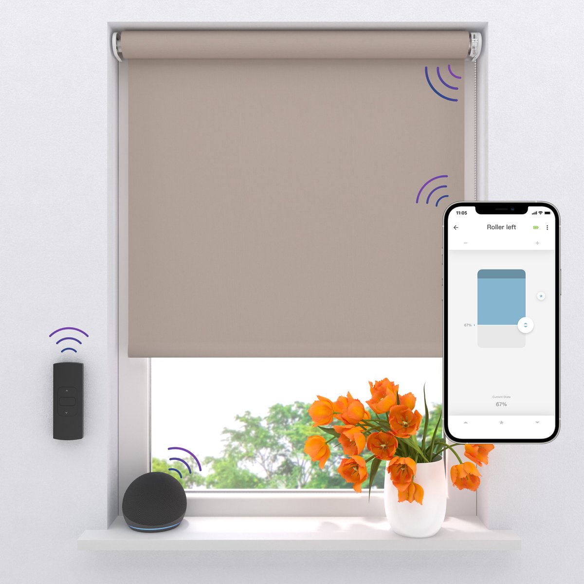 DTCH® Elektrisch Rolgordijn Verduisterend - Easy Texture - Sand - 140 x 190 cm - Motionblinds CMD-02-P