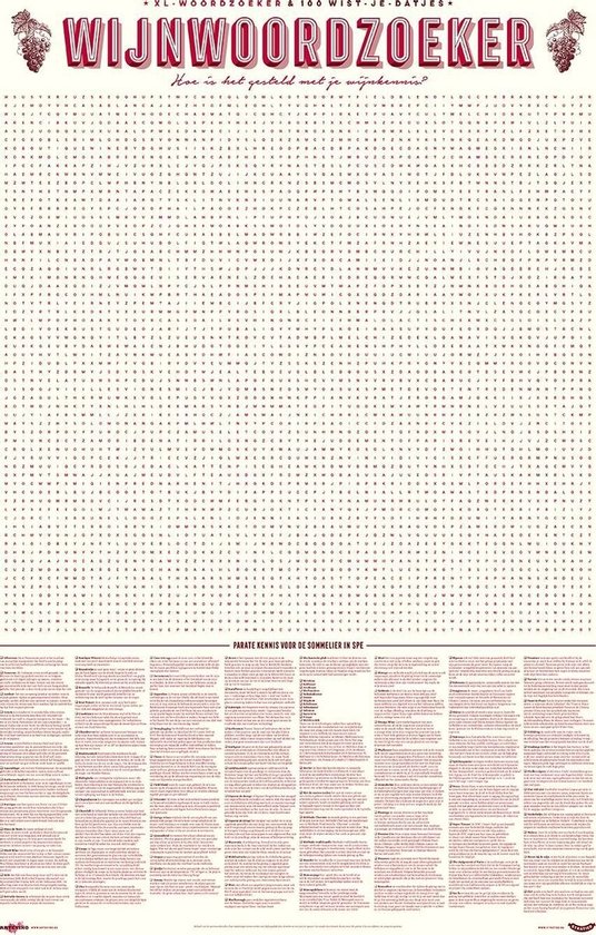 Stratier XL Spelposter - 100 Wijntermen Woordzoeker – wijn – weetjes - spel