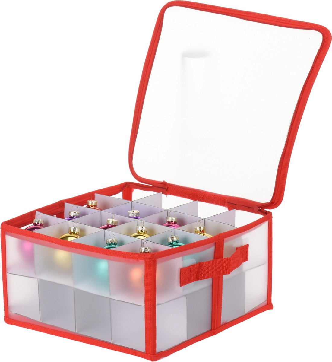 Home & Styling Collection Kerstballen opbergbox - 33,5 x 33,5 x 17,5 cm - opbergdoos voor 32 kerstballen - Kerstballen opruimen - opbergen Rood