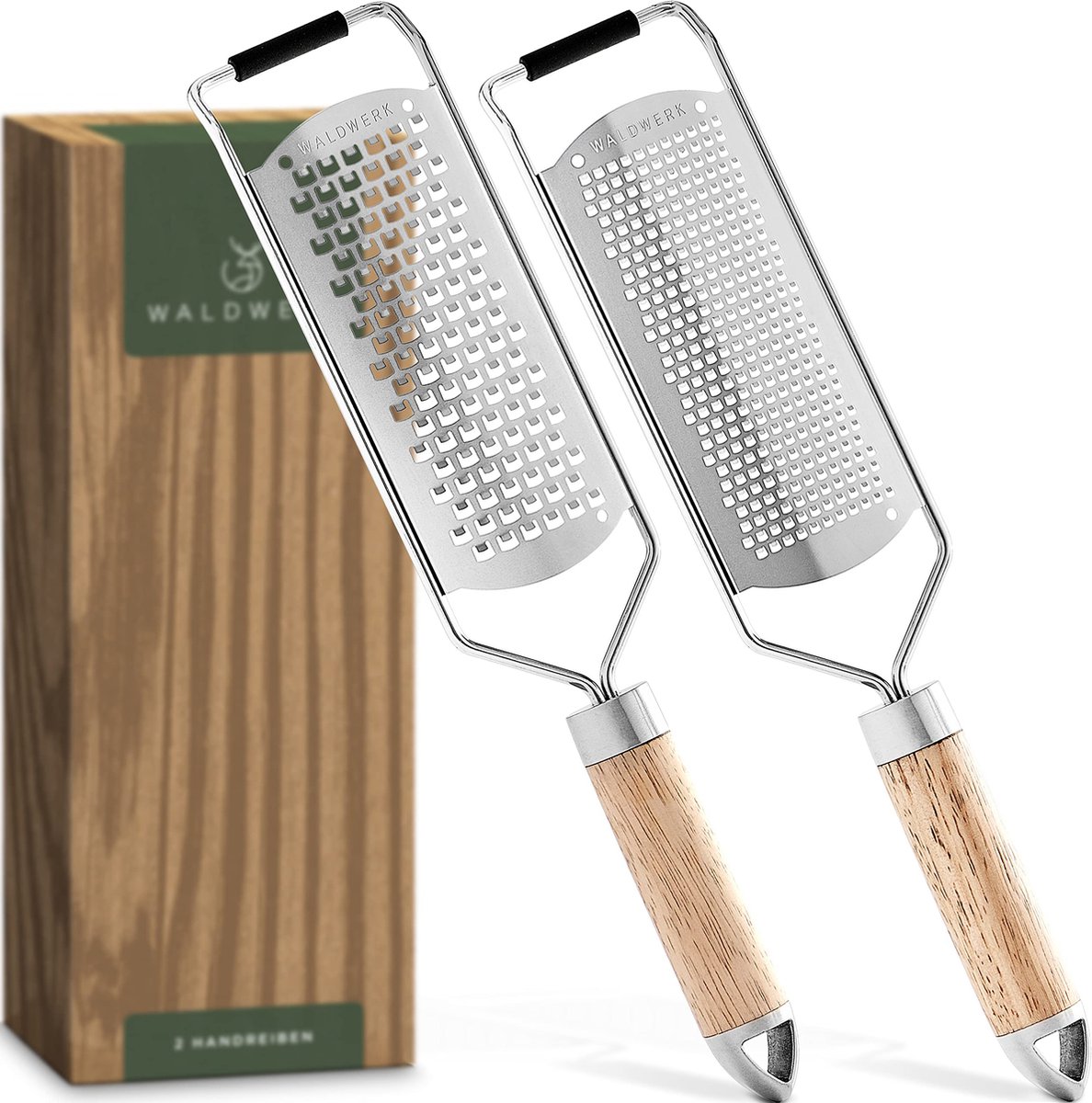 Waldwerk Kaasrasp (2 set) Rasp zester met ontwerp houten handvat handrasp gemaakt van roestvrij staal met geëtste snijkanten Citroenrasp ook geschikt als een musculoskel