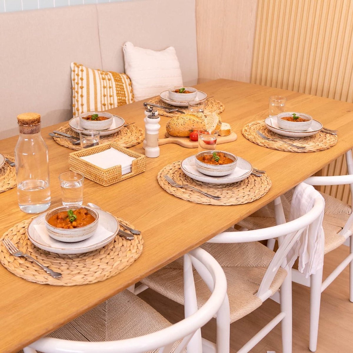 Set van 6 ronde gevlochten stro waterhyacint placemats - 30 cm Round Woven Placemats