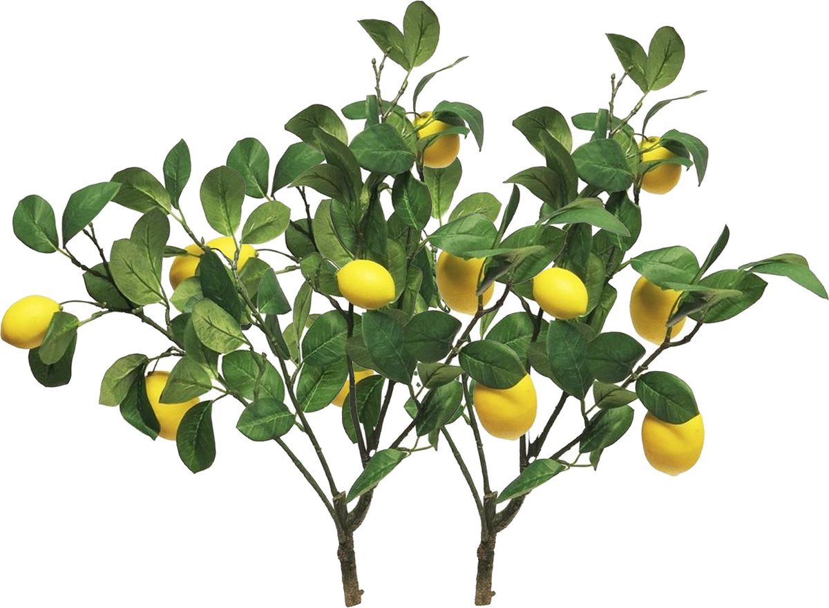 Bellatio Design Kunstbloem citrusfruit tak citroen - 2x - 60 cm - geel - kunst zijdebloemen