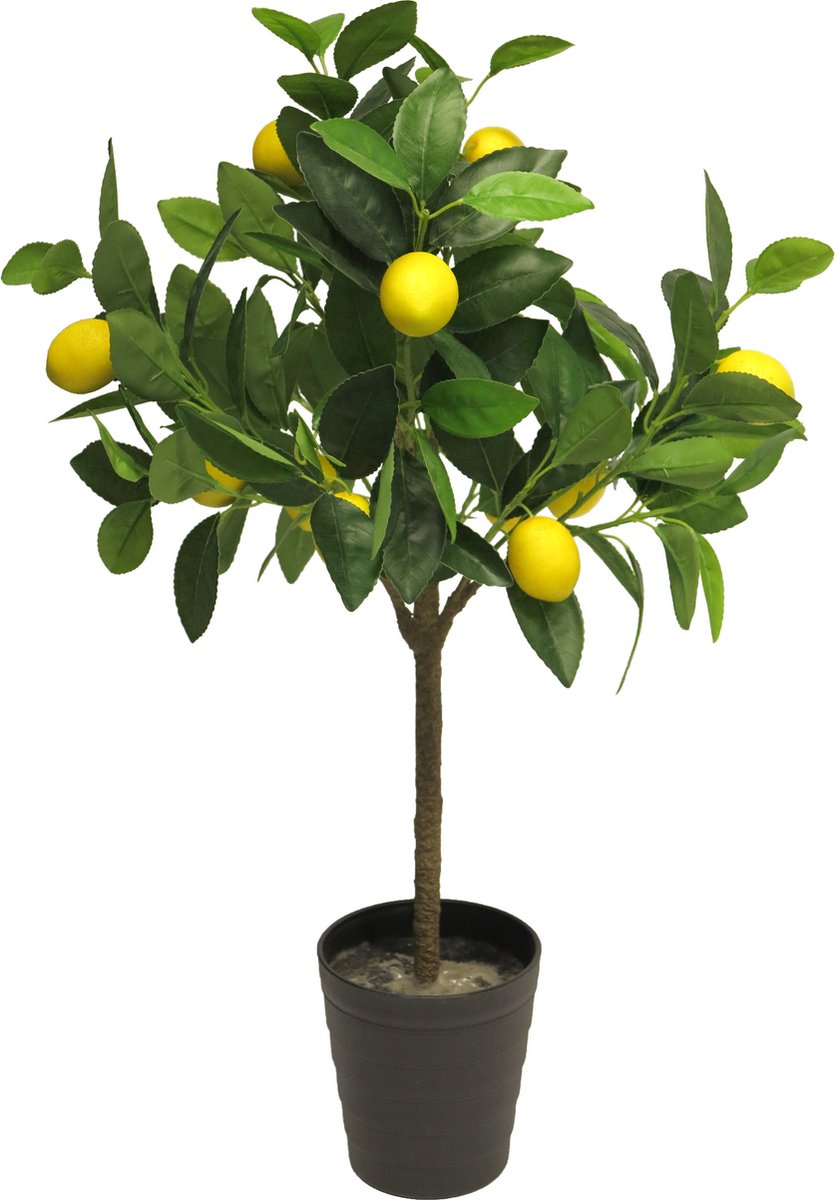 Bellatio Design Kunstplant citrus boom in pot - citroen - 70 cm Geel