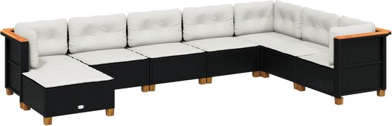 vidaXL - 8 pièces - Ensemble de salon - avec - coussins - poly - rotin - noir