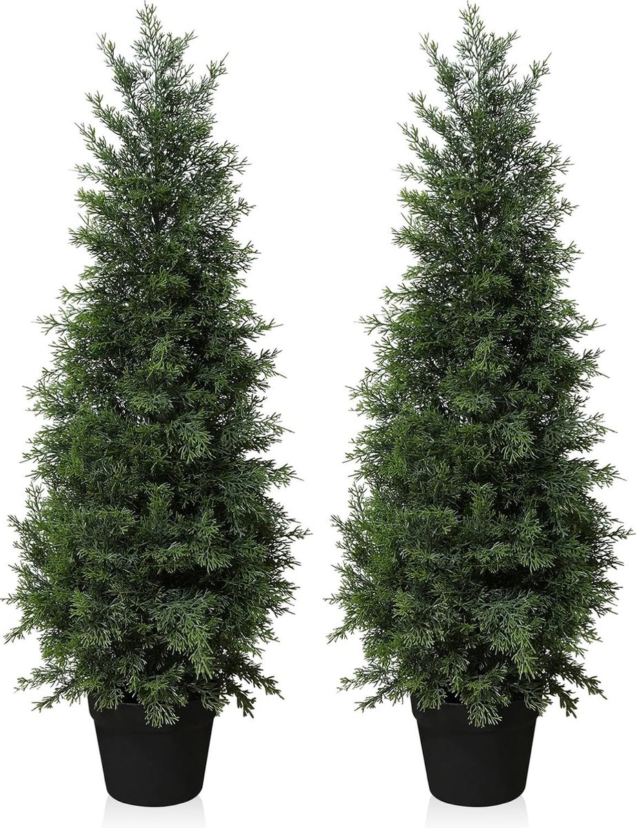 FOPAMTRI Kunstplant Ceder Kunstmatig 90 cm Kunstplanten in Pot, Conifeer Kunstmatig Buiten UV-beschermd voor Thuis Woonkamer Tuin Veranda Decoratie (Pak van 2) groen