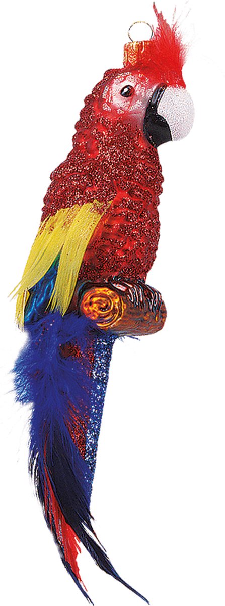 Viv! Christmas Kerstornament - Papegaai vogel - mond geblazen glas - rood geel blauw - 15cm